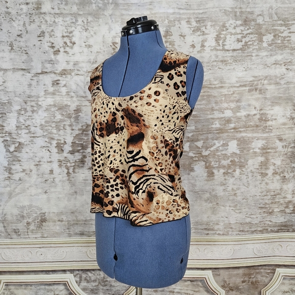 VTG Y2K Tank Top Animal Print Shell Blouse Brown Fitted 90s 1990s 2000s Vintage - Picture 4 of 9